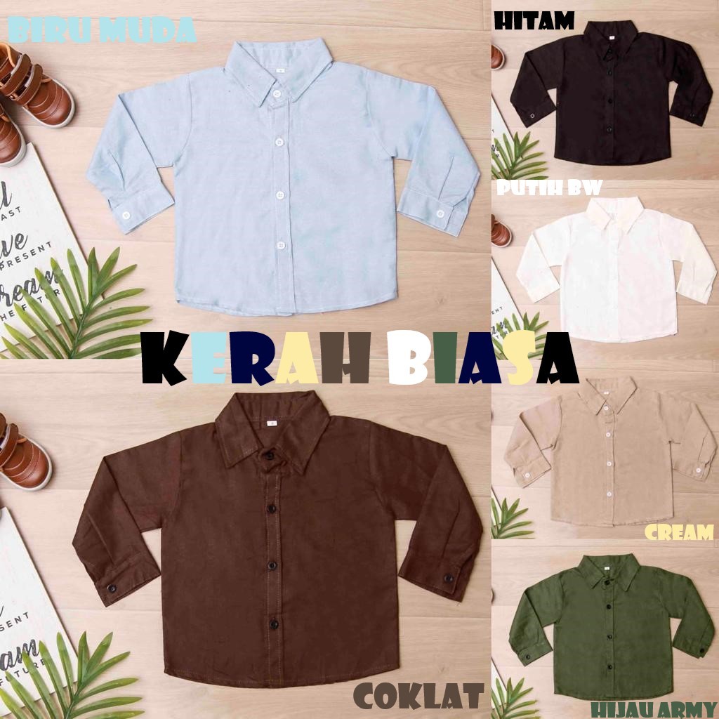 KATUN KEMEJA Jikialiang - เสื้อเชิ้ตสีทึบพร้อมปกเสื้อที่ไม่สม่ําเสมอสําหรับ BOYS & GIRLS AGED 1-12 ปีที่ผลิตในผ้าฝ้าย LINEN