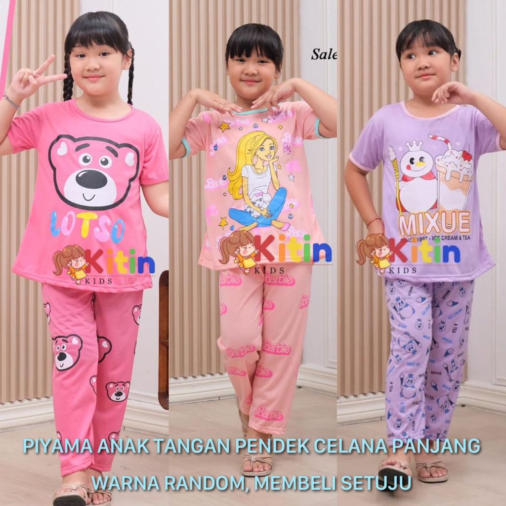 Fn - CP ชุดนอน เสื้อยืด ลาย LOTSO BEAR MIXUE ICE CREAM BARBIE DOLL BT5 BT12 สําหรับเด็กผู้หญิง 4-12 