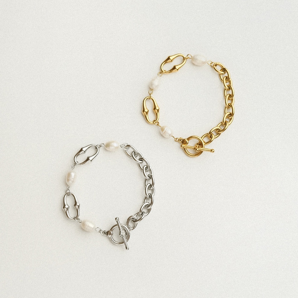 Arnaé Archive สร้อยข้อมือโซ่มุกน้ําจืด Unisex สร้อยข้อมือมุกป้องกันสนิม