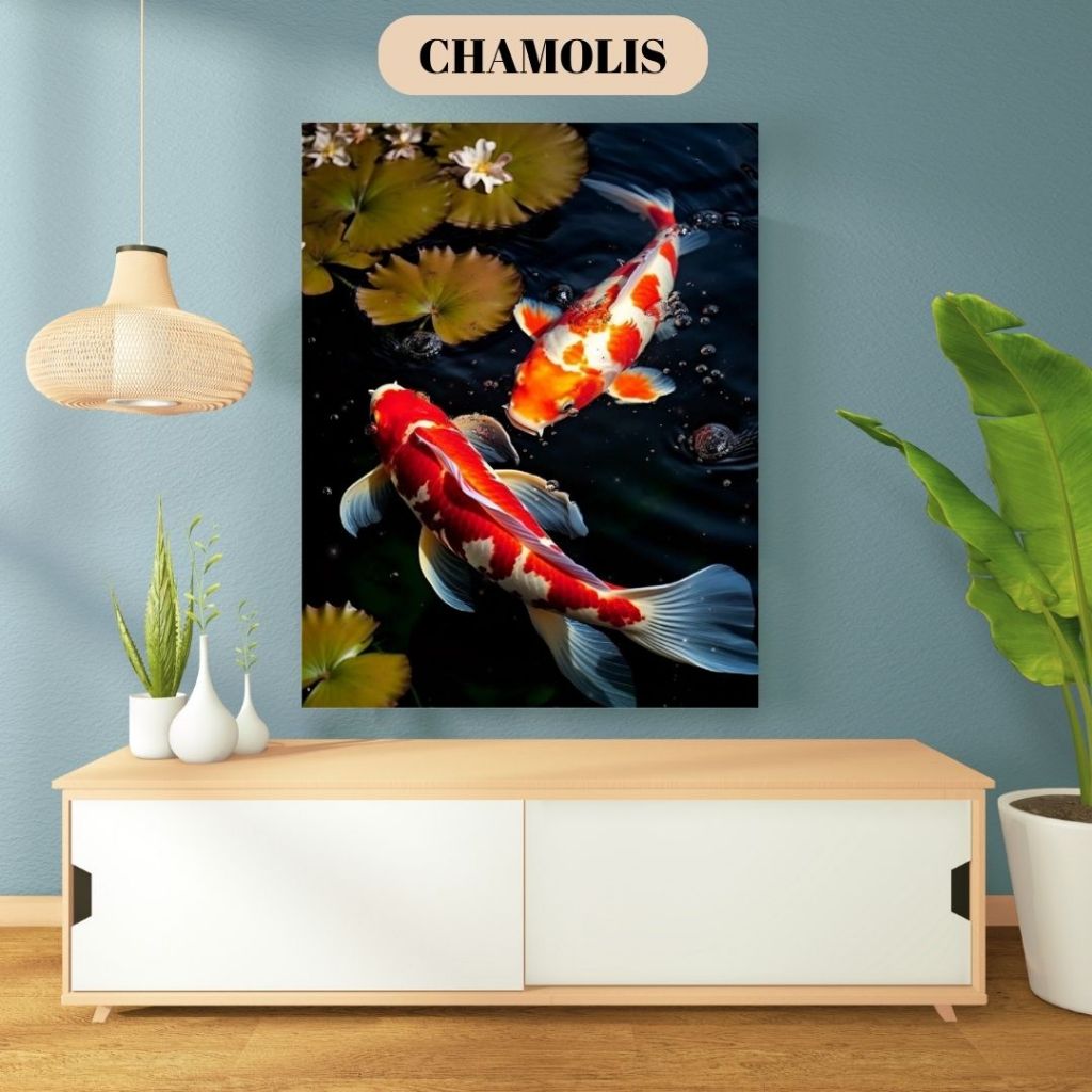 Koi Fish Wall ตกแต่ง 20x30 Minimalist ตกแต่งบ้านแสดงความงาม Walldecor Anti-Fungus Koi Fish Motif 002