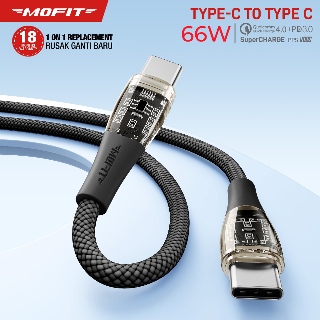 MOFIT MC-160 Power Delivery (PD) 66W Cable Type C to Type C Quick Charge 4.0 + PD3.0 Super Charge PP