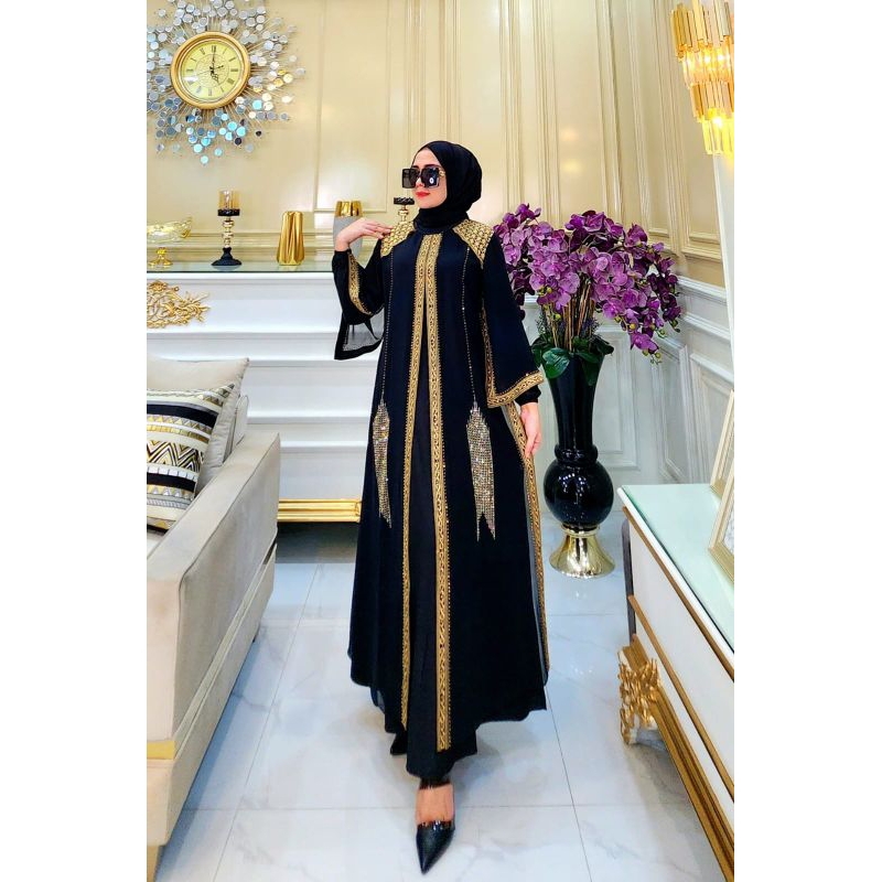 TURKEY ABAYA GAMIS EMBROIDERED SEQUENCE VIVIAN CAPE SLEEVES