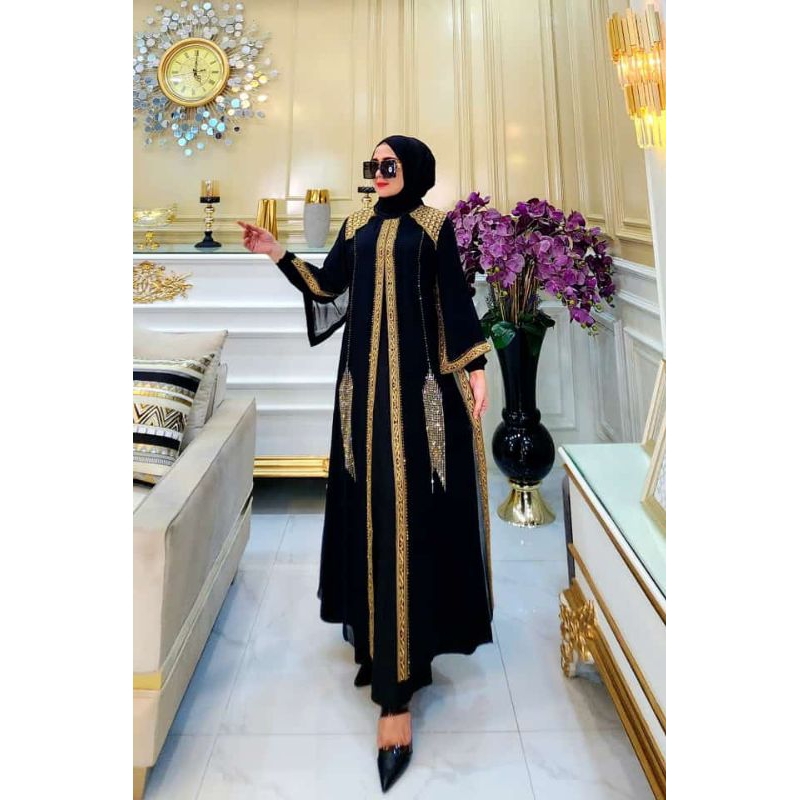 TURKEY ABAYA GAMIS EMBROIDERED SEQUENCE VIVIAN CAPE SLEEVES