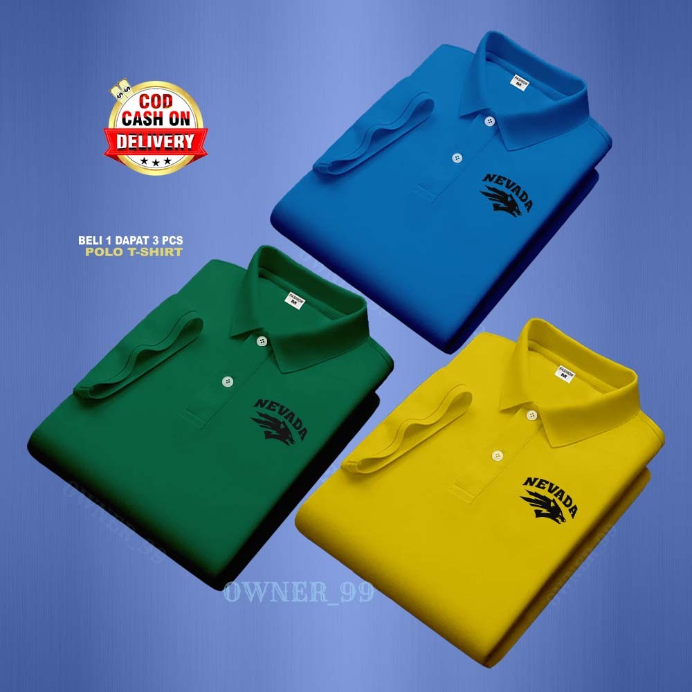 เสื้อโปโลผู้ชายเสื้อยืดคอปก / ซื้อ 1 แถม 3 ชิ้น > เสื้อโปโล Nevada โลโก้ข้อความสีดําซ้าย / เสื้อโปโล