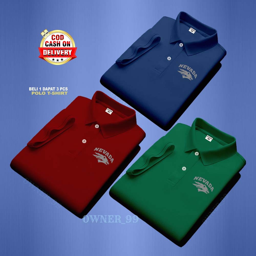 เสื้อโปโลผู้ชายเสื้อยืดคอปก / ซื้อ 1 แถม 3 ชิ้น > เสื้อโปโล Nevada โลโก้ข้อความซ้ายเงิน / เสื้อโปโล 