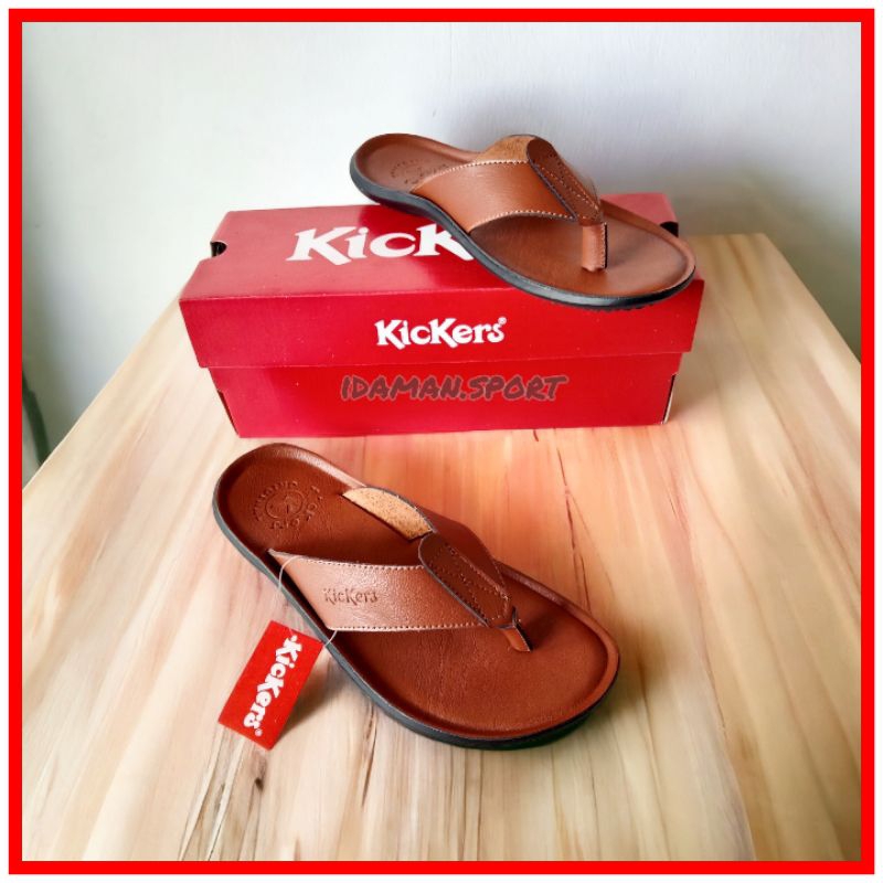 รองเท้าแตะผู้ชายอย่างเป็นทางการ Kickers Capit Leather Flip-flops / Mens Leather Casual Kickers Sandals สําหรับผู้ใหญ่