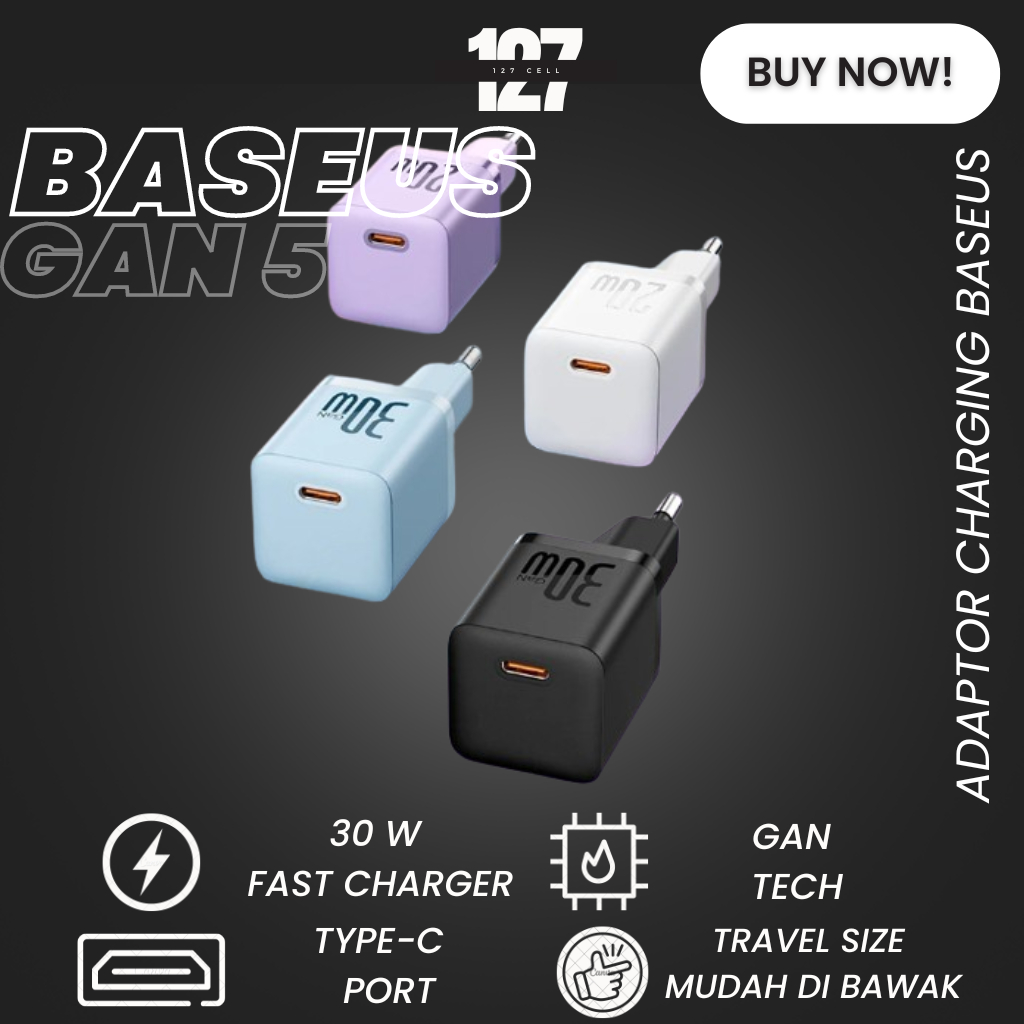 Baseus Head Charging Gan 5 Charger Type C Fast Charger 30W Gan Tech Travell Size Adapter