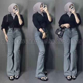 A&D JEANS - Celana Jeans Cutbray Wanita Highwaist Kekinian Korean Style Stretch Nyaman Seharian