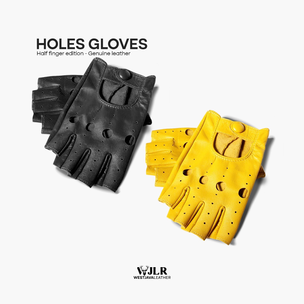 WJ Leather - Cafe Racer Half Finger Leather Motorcycle Gloves Retro Vintage Gloves