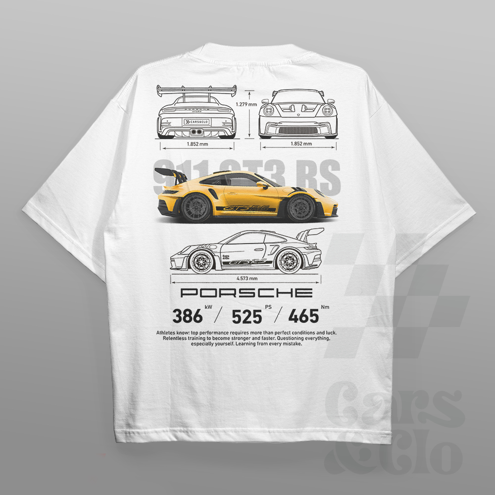 Cars and Clo - Oversize White - เสื้อยืด Porsche 911 GT3 RS Blueprint ใหม่