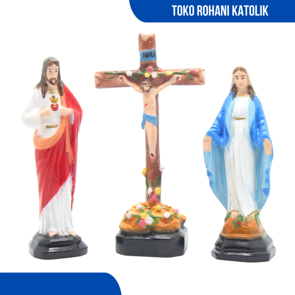 Peralatan 10 CM CATHOLIC PRAYER SET / MINI SIZE CATHOLIC PRAYER PACKAGE / SITTING CROSS / YESUS STATUE / MARIA STATUE / PRAYER EQUIPMENT