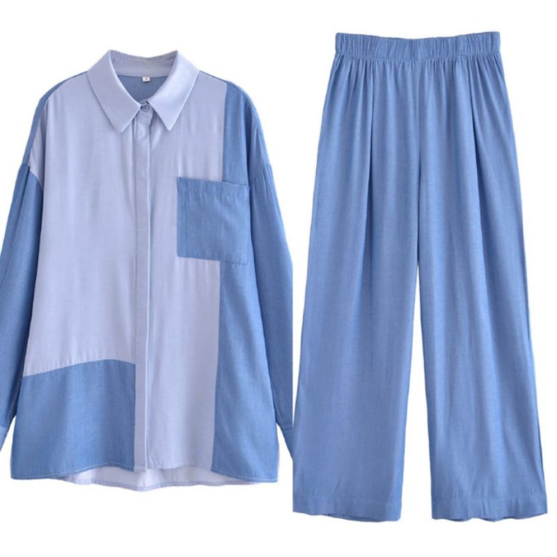 Blue Leisure 1Set (Blouse+Pants) 73160