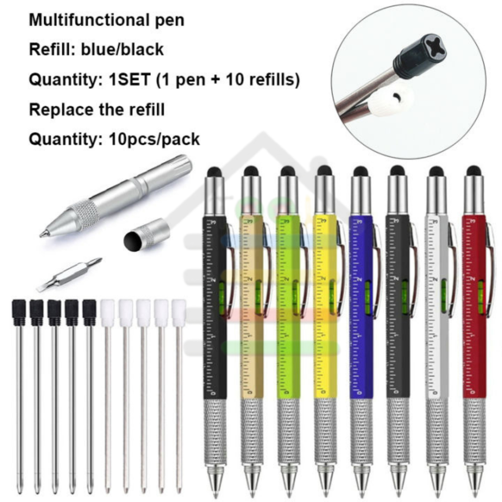 PEN MULTIFUNCTION BALLPOINT TOOL MEASURE TECHNICAL RULLER 6IN1 (MIN 2PC)