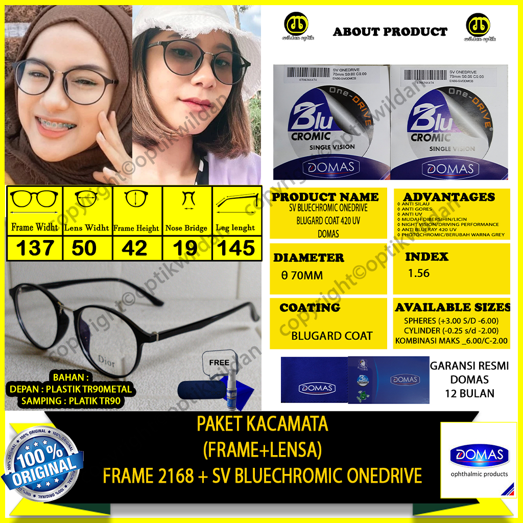 Onedrive Bluechromic Night Vision Blugard Coat Frame 2168 แพ็คเกจแว่นตาผู้หญิง