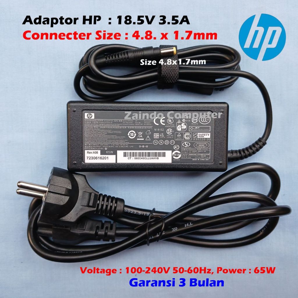 HP 18.5V 3.5A (4.8*1.7) ADAPTER HP PAVILION DV1200 DV1400 DV1500 DV1600 DV1700 DV2000 DV2100 DV2200 