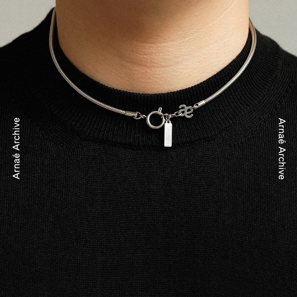 Arnaé Archive Herringbone Tag สร้อยคอ Unisex สแตนเลสสร้อยคอป้องกันสนิม