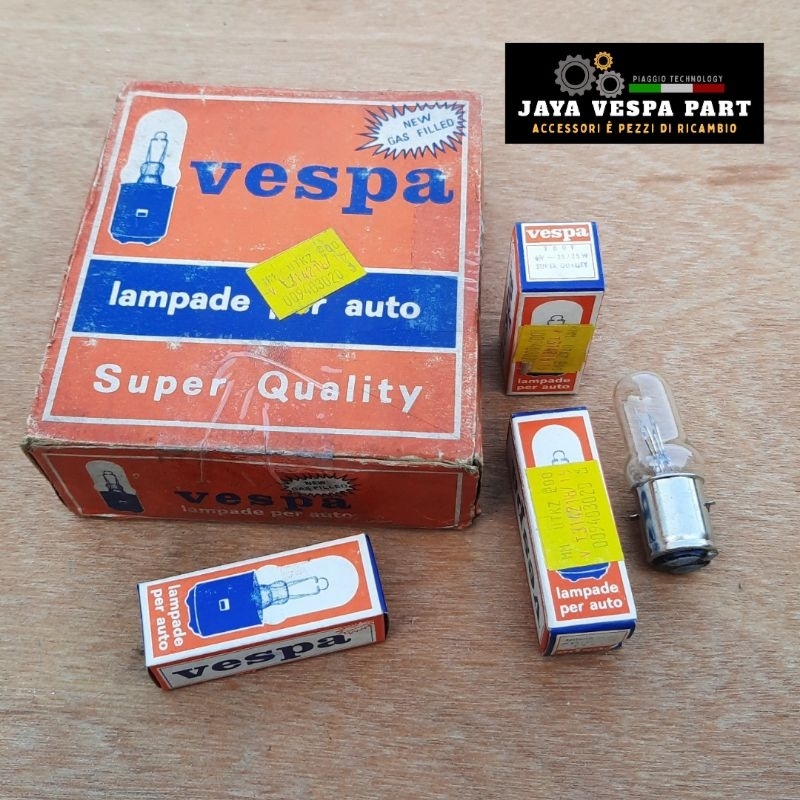 Vespa PTS หลอดไฟหน้า Smallframe Super Sprint Bajaj VBA VBB 6V 25W NOS ดั้งเดิม