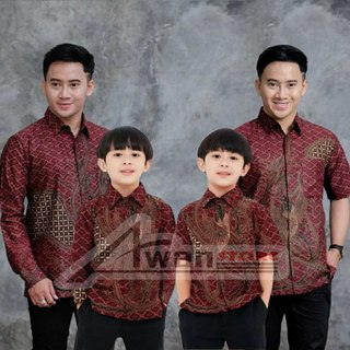 TERBARU Batik Burgundy Motif Phoenix Kemeja batik ayah dan Kemeja Batik anak cowok BATIK Warna Maron