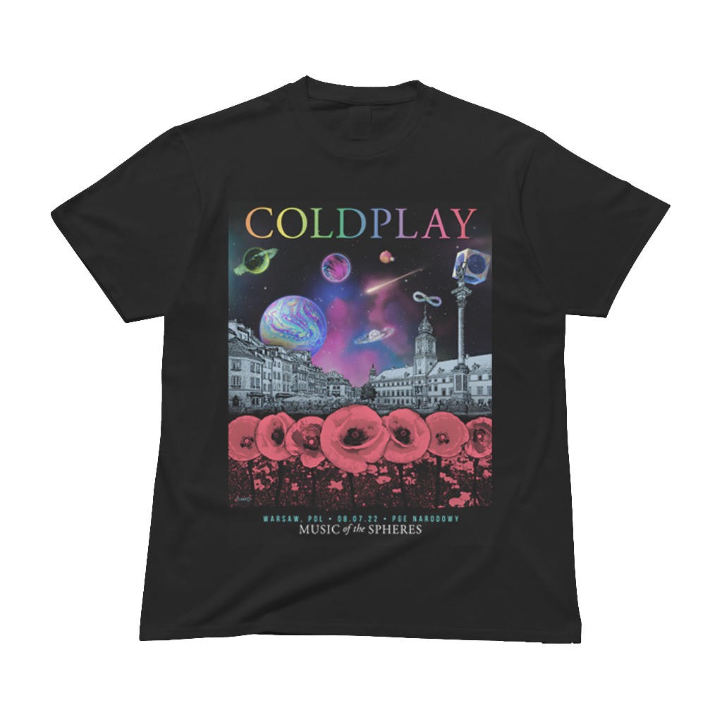 เสื้อยืดวงดนตรี Coldplay - เพลงแห่งทรงกลม Tour Warsaw