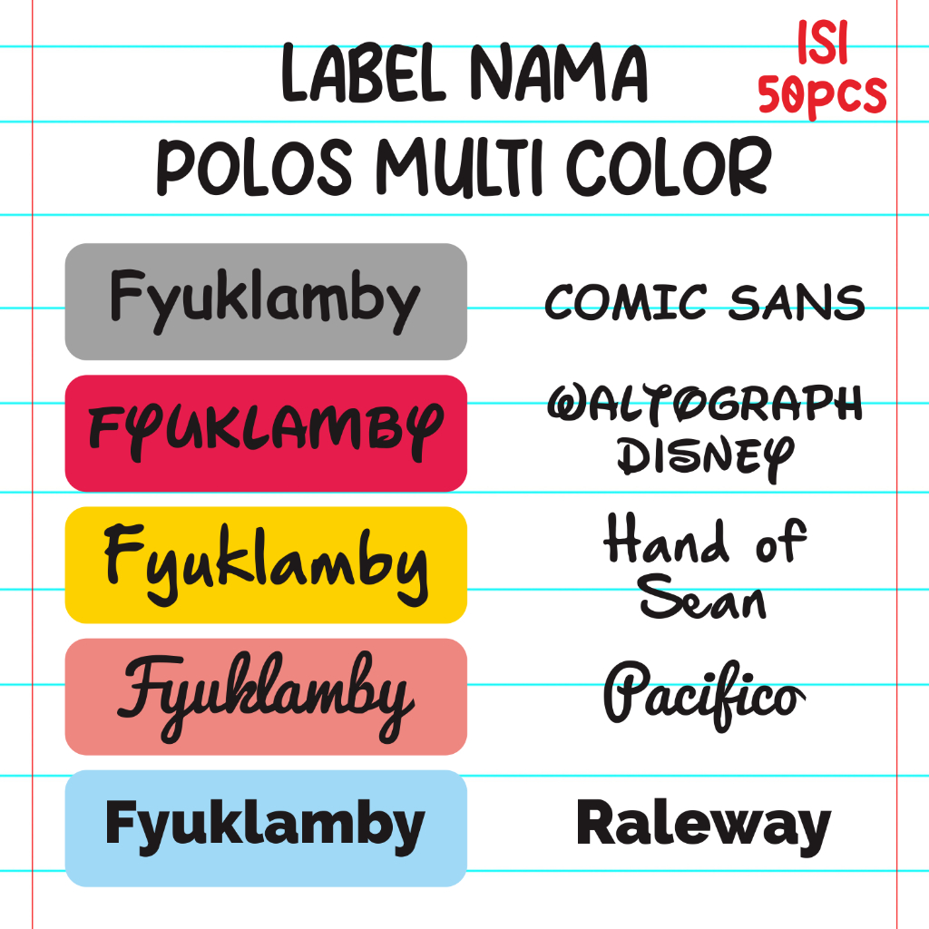 KEMEJA DTF SCREEN PRINTING OF CUSTOM COLOR & PLAIN NAME LABEL STICKERS, FREE FONT, CONTENTTS 50 ชิ้น