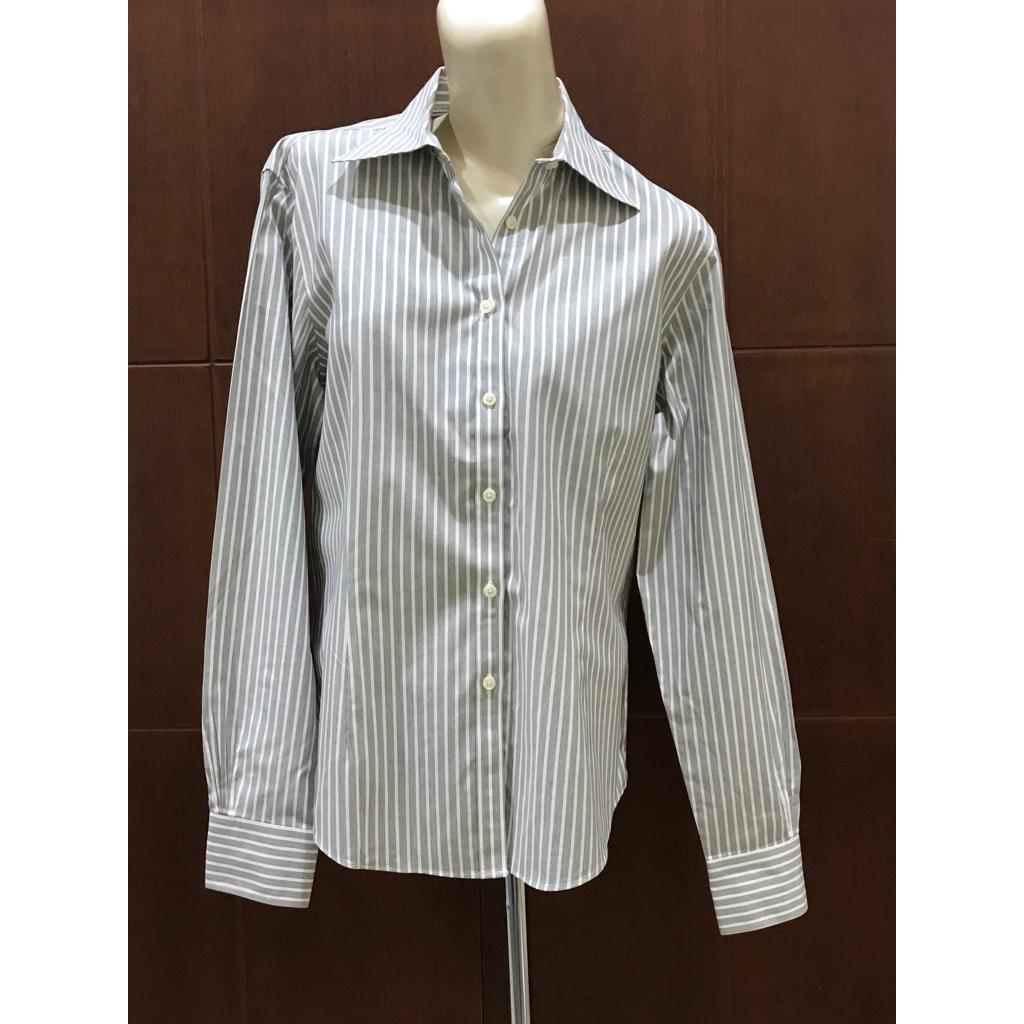 BROOKS BROTHERS ORIGINAL PRELOVED BLOUSE, COTTON MATERIAL, GREY STRIPES, SIZE 8
