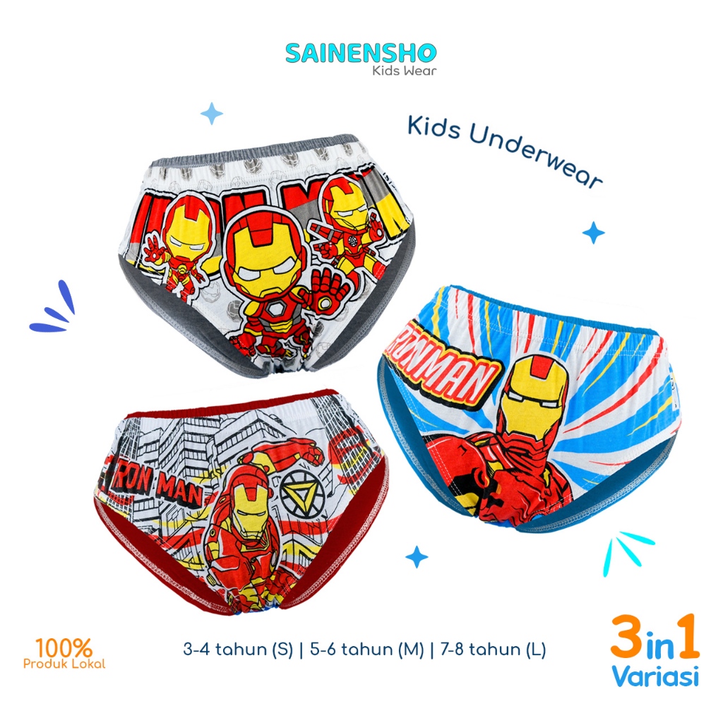 KATUN 3PCS ชายชุดชั้นใน Ironman ตัวอักษร 3in1 อายุ 3 4 5 6 7 8 ผ้าฝ้ายวัสดุ Cd 3 ใน 1 Cool Boys Unde