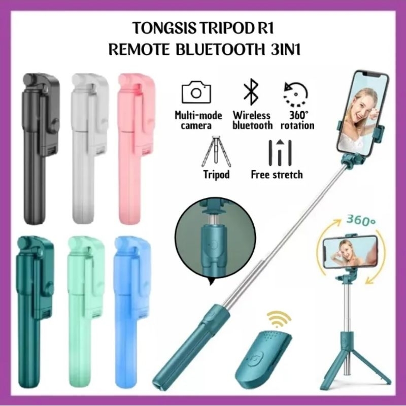 Tongsis ขาตั้งกล้องบลูทูธ R1 3in1 Monopod Narcissus Stick สมาร์ทโฟนกล้องรองรับ + Remote Mini Selfie 