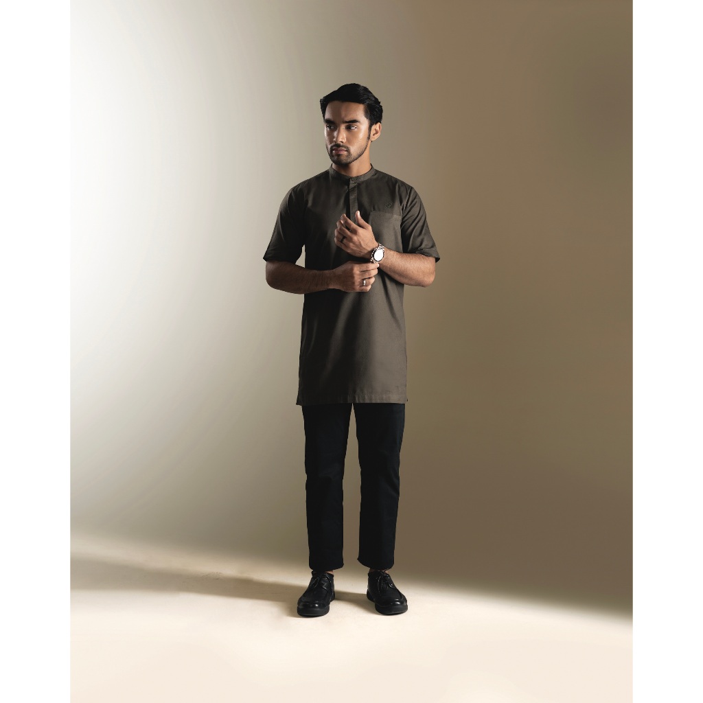 Hawa Outlet - Attar Dark Olive Mens Short Sleeve Kurta Model Daily & Premium