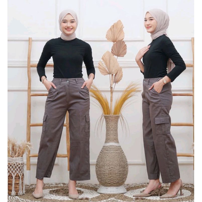 กางเกงคาร์โก้เอวสูงผู้หญิง // COMBED DIAMOND Twpal stech Material