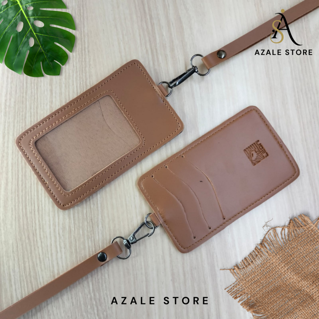 ป้ายชื่อบัตรประจําตัวหนัง 3 ช่องใส่การ์ด NT042 เชือกเส้นเล็กหนัง