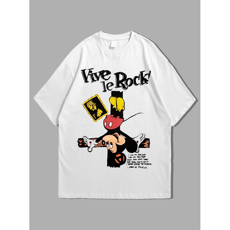 Putih Vive Le Rock - เสื้อยืดมิกกี้เมาส์ - สีขาว | สินค้าต้นฉบับ | เสื้อยืดพังก์ | เสื้อยืด Band & B