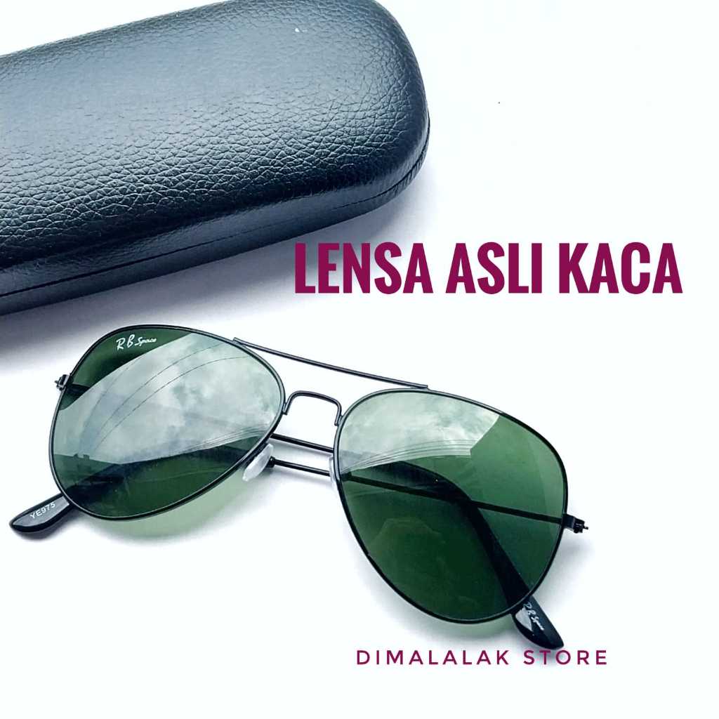 FASHION GLASSES เลนส์แท้ BL AVIATOR VINTAGE DARK GREEN GLASSES IRON FRAME BONUS กล่องและ LAP