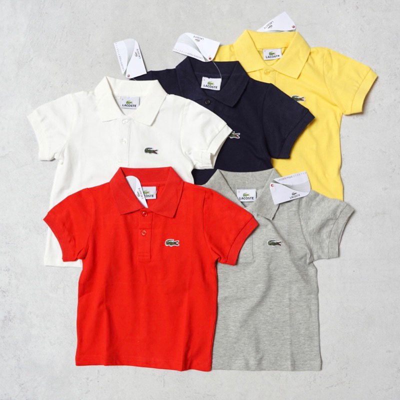 MERAH Lacoste Kids Basic เสื้อโปโลสีพื้น | ขนาด 2-7y | กรมท่าขาวเทาแดงเหลือง | เสื้อยืดเด็ก ไม่จํากั
