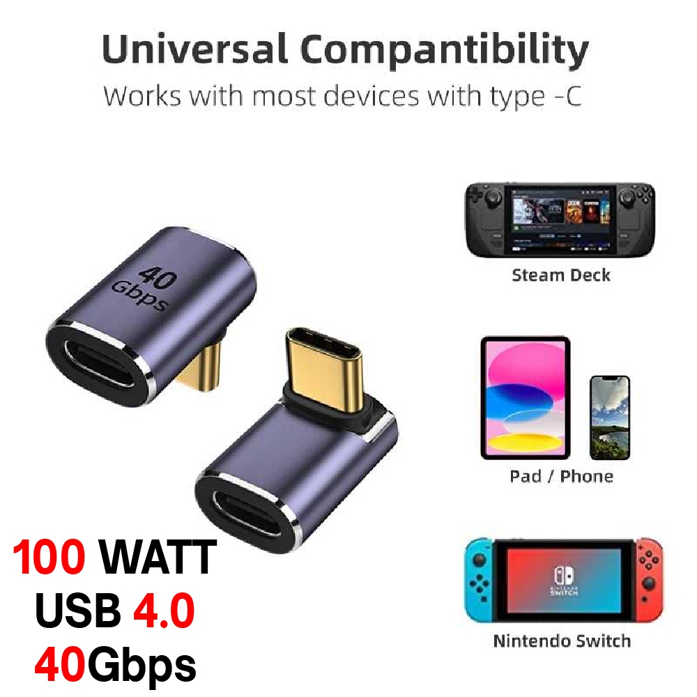 100W 40Gbps 90 L SHAPE USB TYPE C TO TYPE C ADAPTER - C TO C CONVERTER
