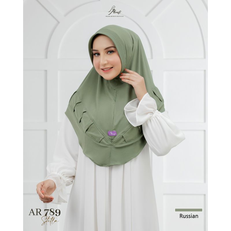 ฮิญาบสําเร็จรูป Arrafi ล่าสุด AR 789 Bergo Daily Bergo Veil Pearl Variation Premium Stella Jersey วั