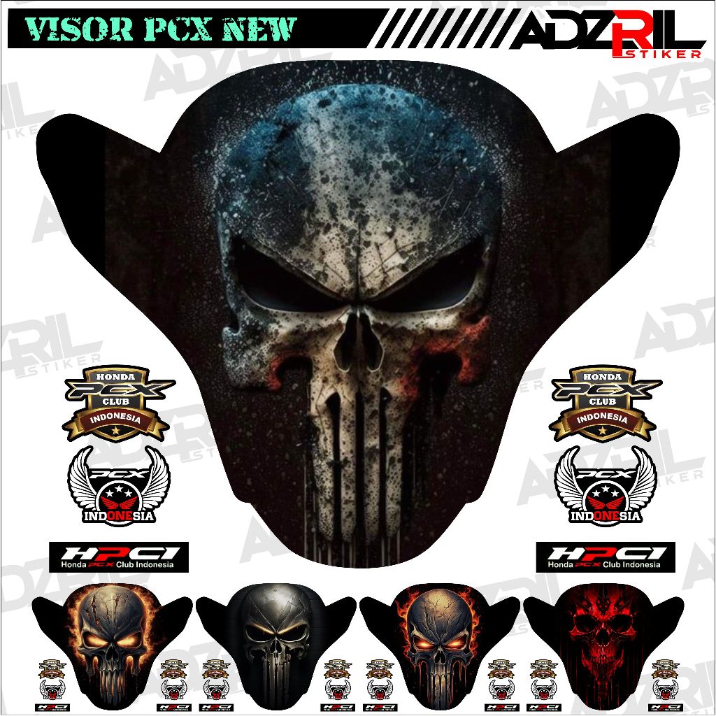 สติ๊กเกอร์บังหน้า Honda PCX 160 NEW Winshield cool PUNISHER SKULL (043) / สติ๊กเกอร์ Winshield FIRE 