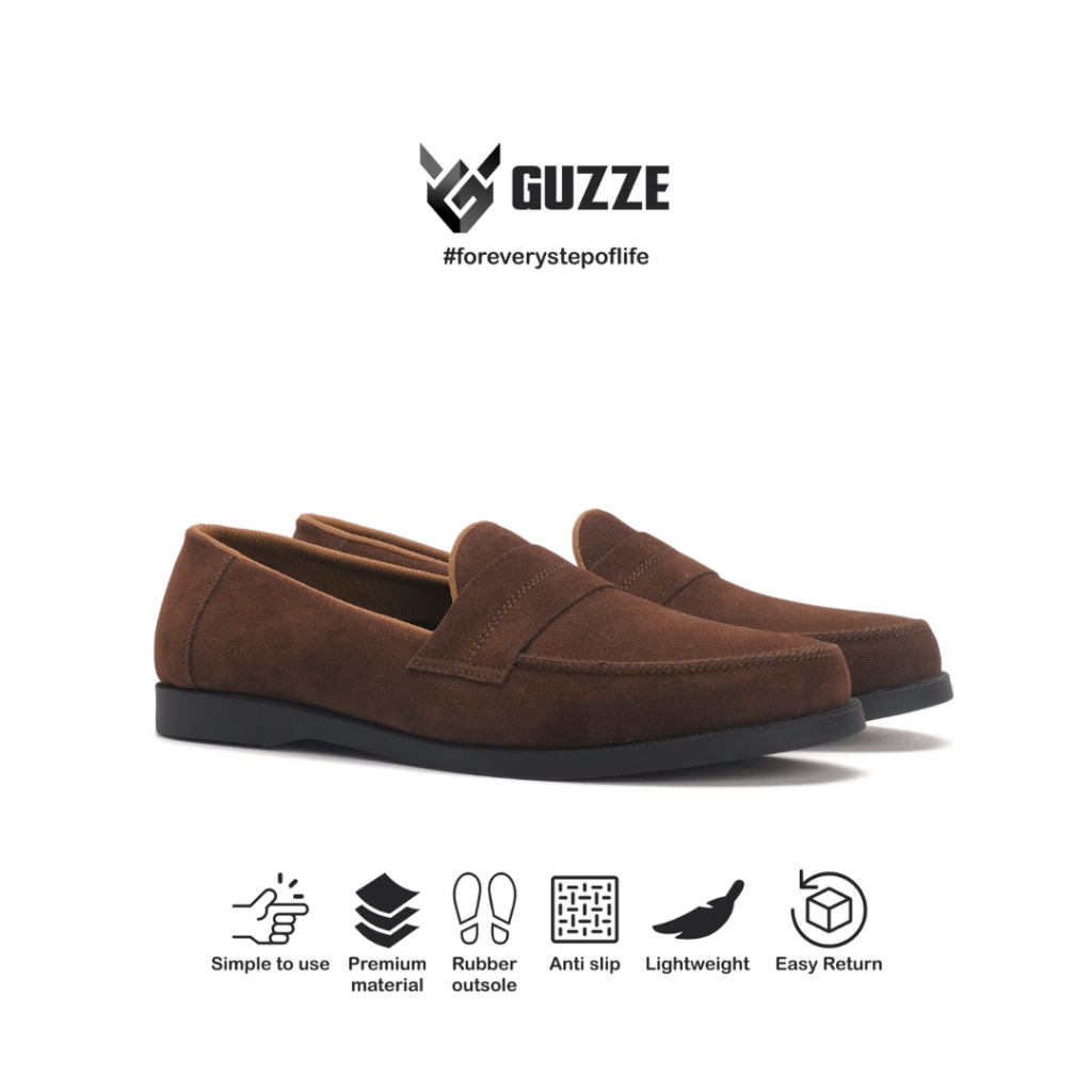 Guzze Lucci รองเท้าโลฟเฟอร์หนังกลับผู้ชายสีน้ําตาล
