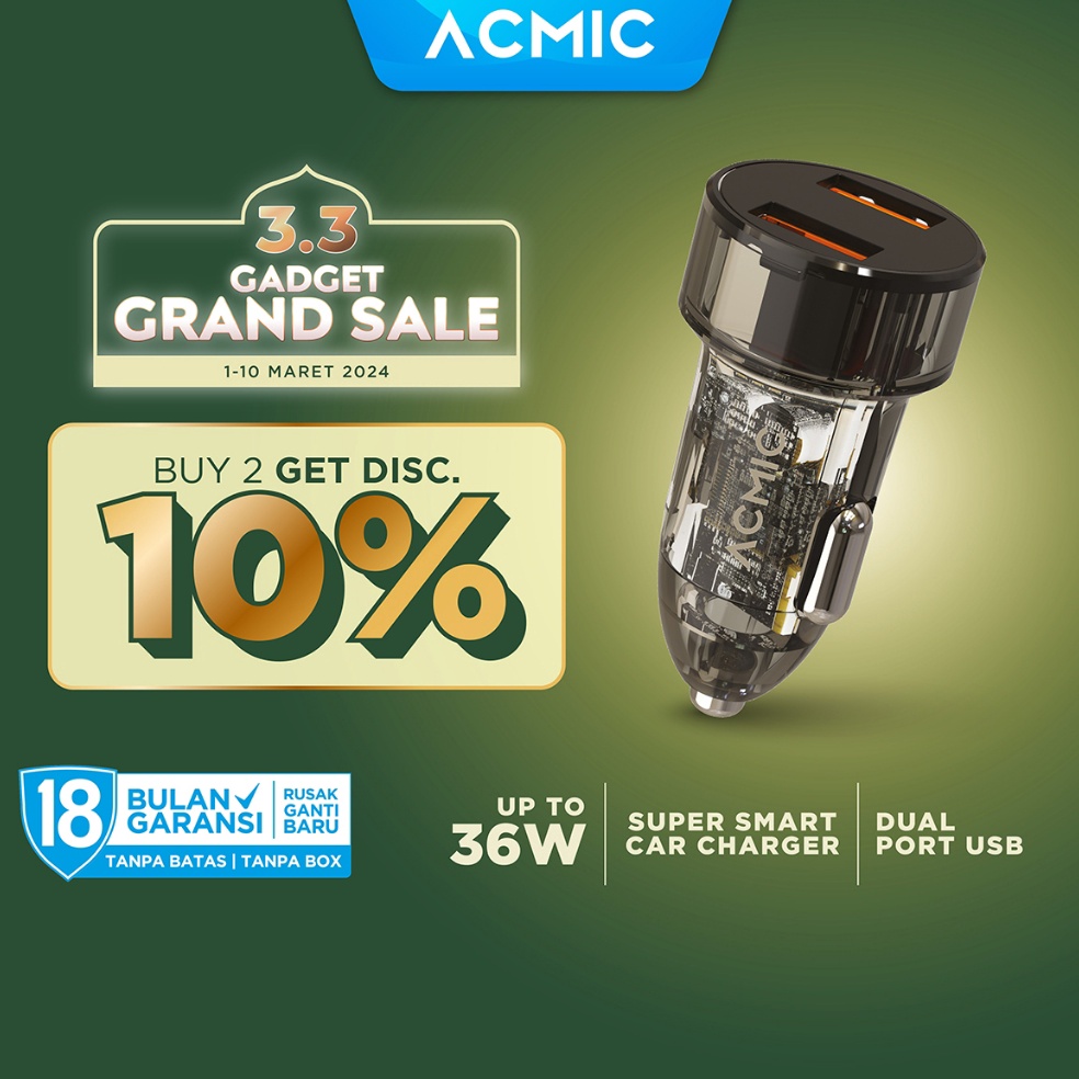ACMIC CC2PRO Dual USB 36 วัตต์ Car Charger ชาร์จเร็ว