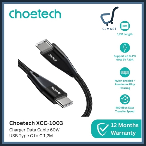 Choetech XCC-1003 สายชาร์จ 60W 3A PD USB Type C เป็น C 1.2 ม. และ 2 ม.