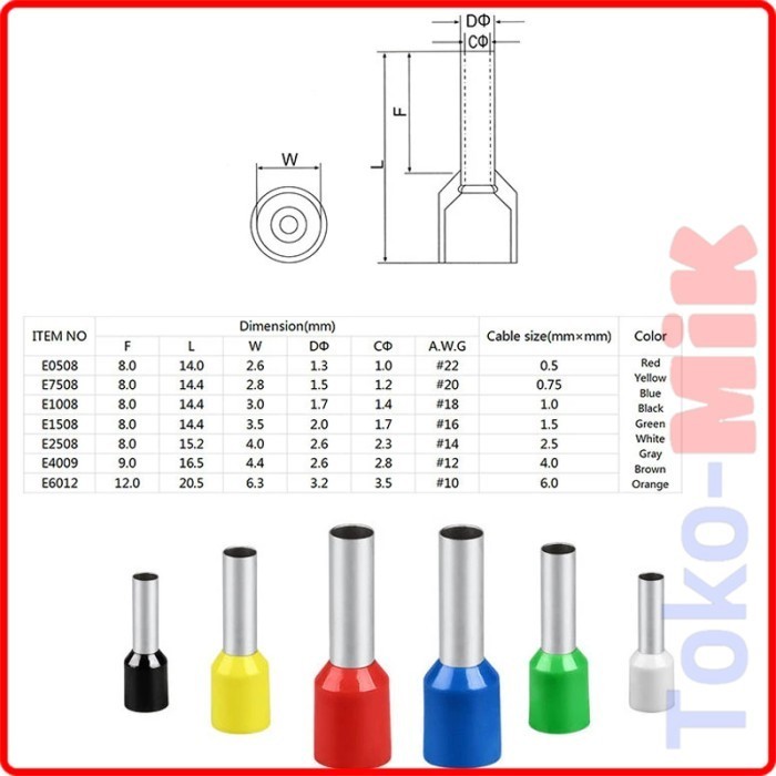 Skun Terminal End Cable Ferrules Tang HSC E2508 E4009 E6012 E10-12