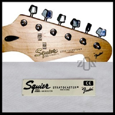 Squier Stratocaster Guitar Headstock Sticker Decal