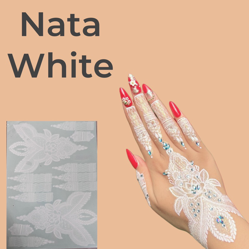 Putih Instant HENNA WHITE RIGHT LEFT (PAIR) ใหม่ฟรี GLITTER & BEAD MOTIF