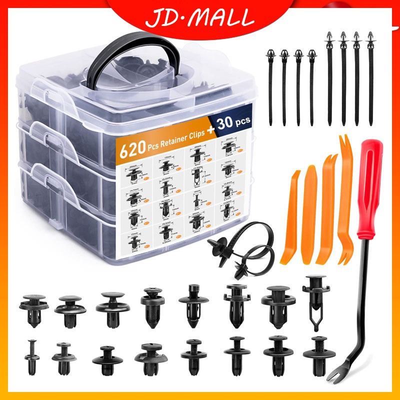 JD.MALL NGY650PCS คลิปกันชนรถยนต์/คลิปหมุดพลาสติกสากลสลักเกลียวโครงตัวถังรถจักรยานยนต์และปุ่มยึดกันช