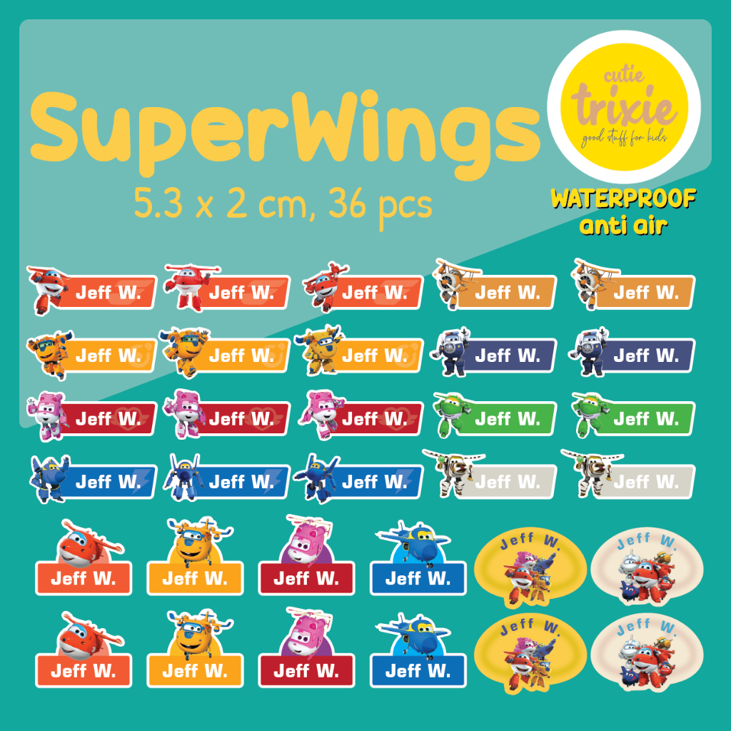 สติกเกอร์ฉลากชื่อ กันน้ํา ลาย Super Wings สําหรับเด็ก