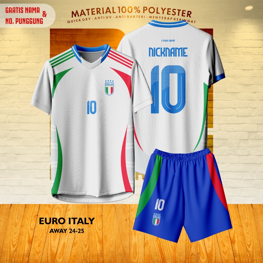 เสื้อกีฬาแขนสั้น ลายทีมชาติยูโร ITALY AWAY 2024 2025