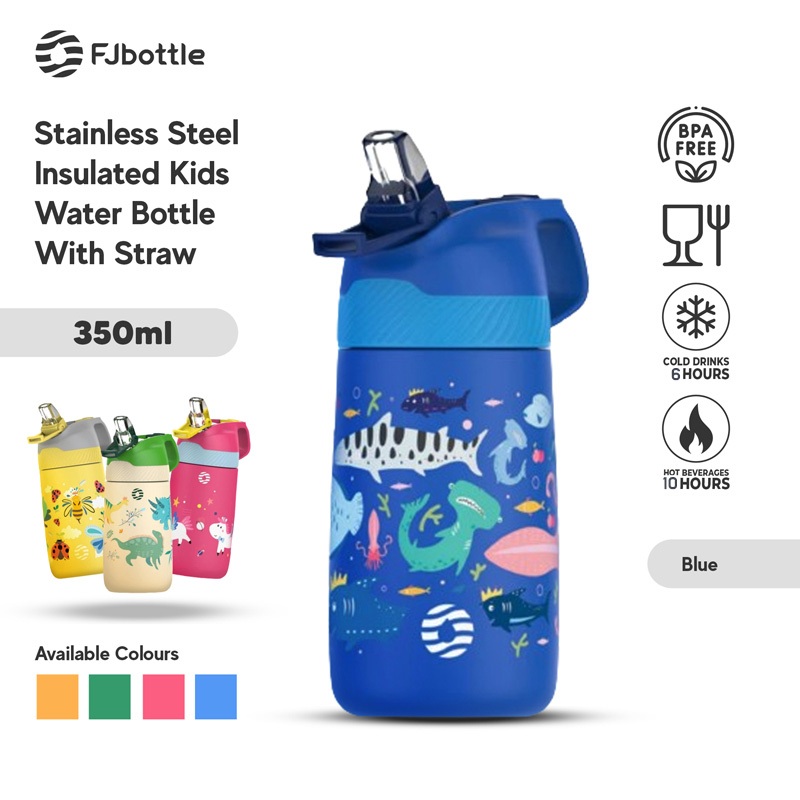 Fjbottle - Sus 316 สแตนเลสขวดดื่มสําหรับเด็กพร้อมฟาง 350มล ขวดขวดฉนวนคู่ทนความร้อนและเย็นปราศจาก บีพีเอ