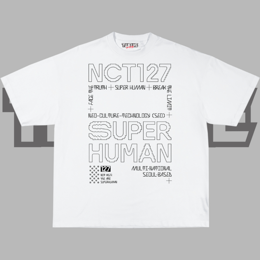 NCT 127 Super Human White Oversize T-Shirt | เสื้อยืด NCT 127 Aesthetic | ผู้ชายผู้หญิงท็อปส์ | เสื้