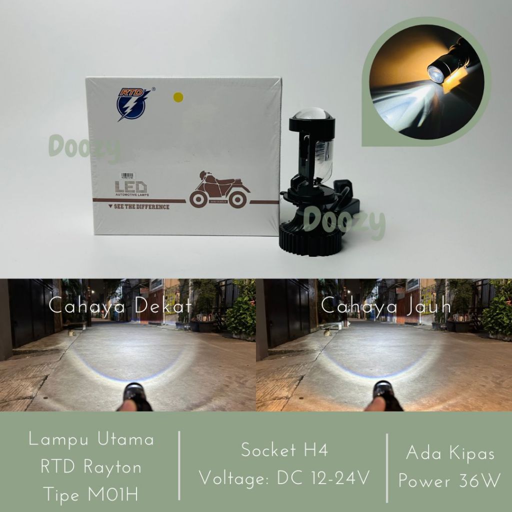 CAHAYA RTD RAYTON M01H H4 ไฟหน้าซ็อกเก็ตสีขาวสีเหลืองตัด LED มินิโปรเจคเตอร์