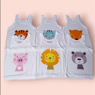 6/12 Singlet Anak Putih Gambar Binatang Printing Murah Unisex/ Daleman anak / Singlet Murah /Singlet Putih