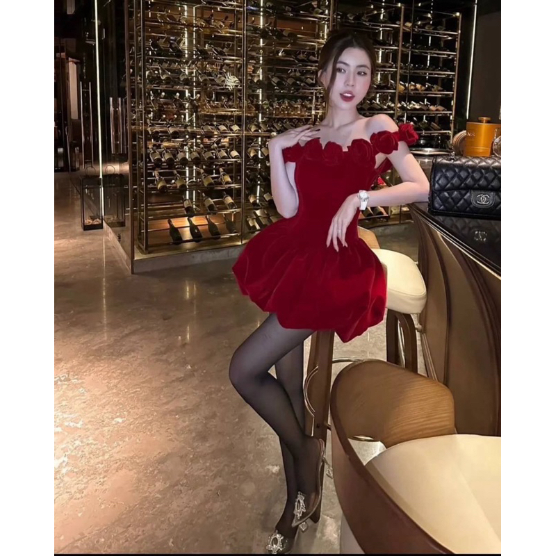 Merah Rose Mini Dress / Bludru Dress / Mini Dress / Red Mini Dress